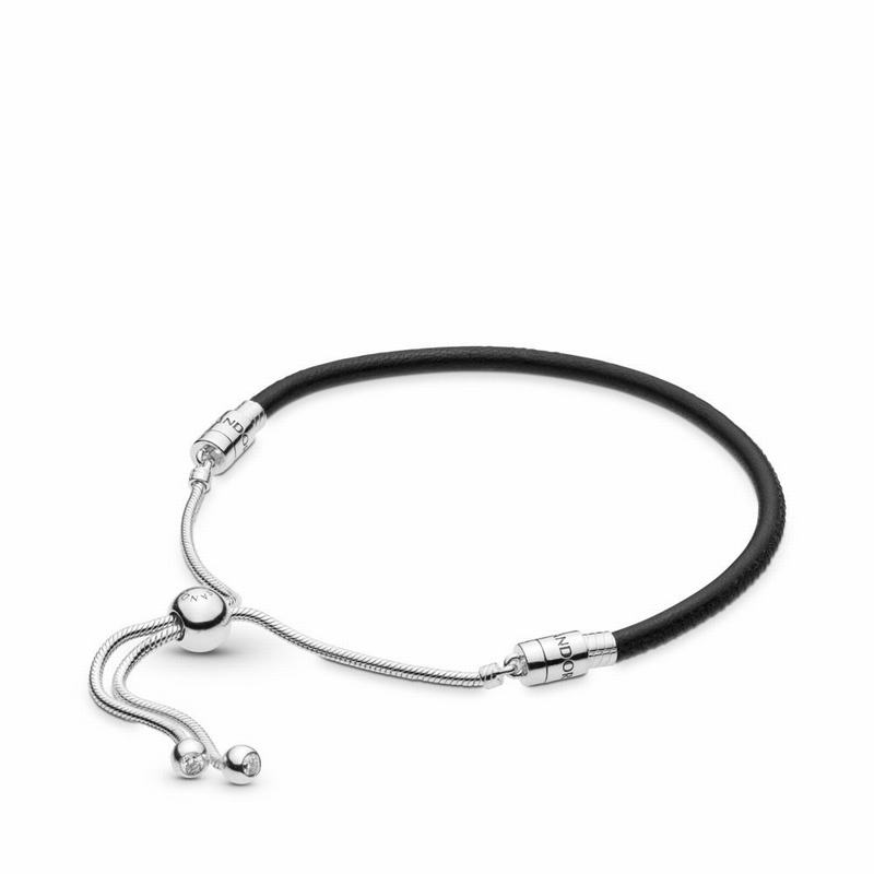 Pandora Sliding Black Leather Bracelet Silver Egypt FQ2716948